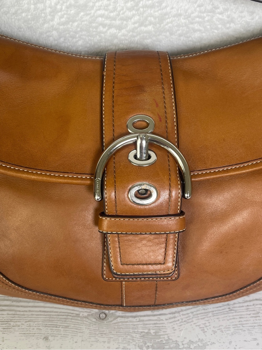 VINTAGE Coach Soho Flap Shoulder Bag British Tan Leather F10192 - Picture 6 of 13